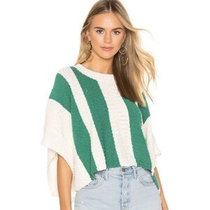 Callahan Yarrow Striped Poncho Sweater in Jade Green and White Size S